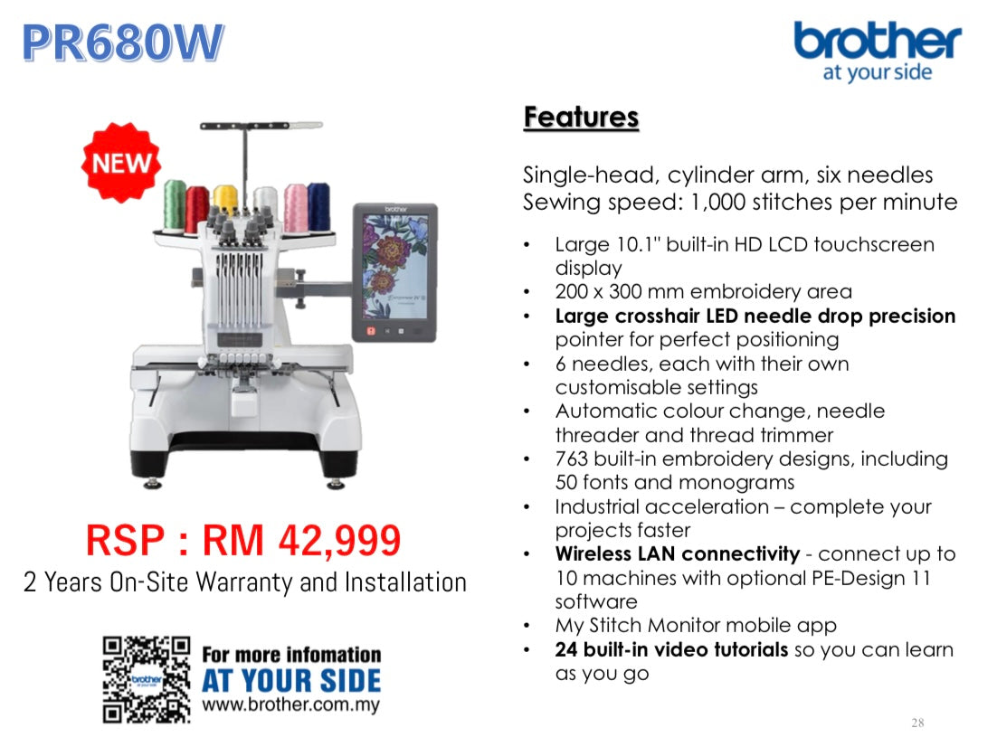 Mesin Jahit Sulam BROTHER PR680W Embroidery Machine